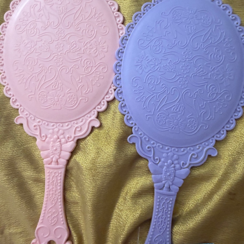 Vintage-Style Hand Mirrors Set — Pastel Pink & Lavender set of 2 purple and pink